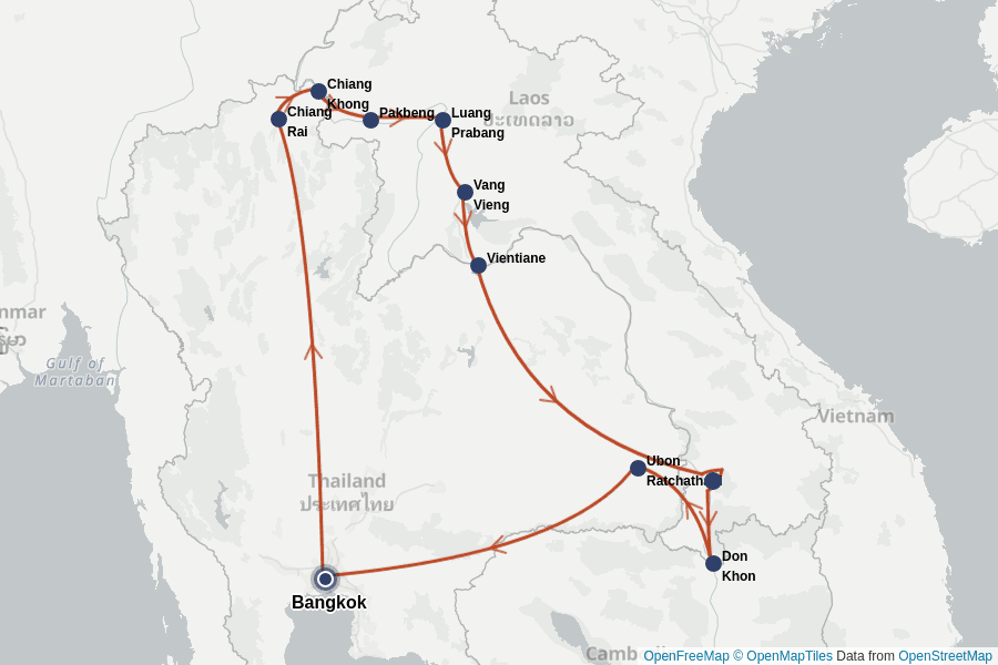 Itinerary Map image for Laos 2 Wochen – Mekong, Dörfer & Tempel