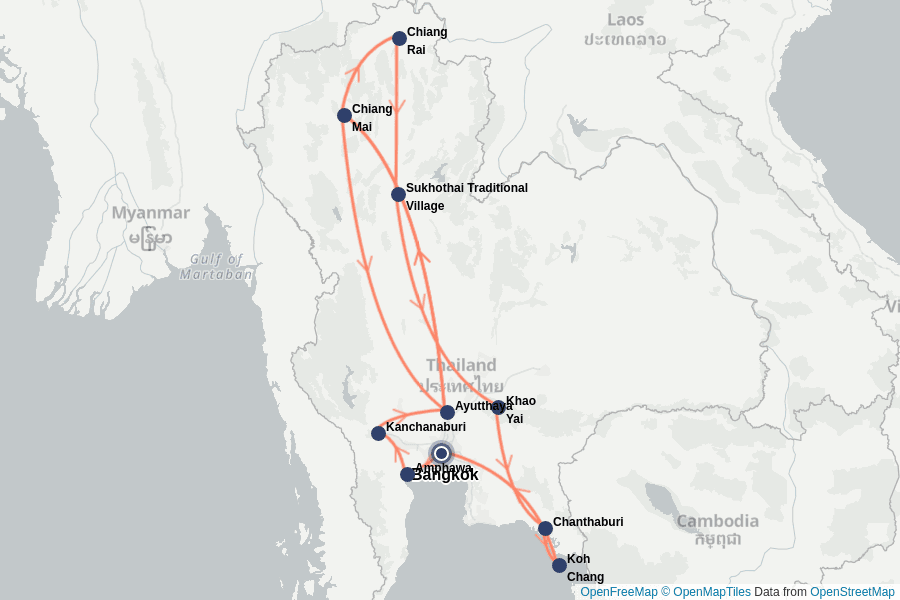 Itinerary Map image for Thailand 20 Tage — Kultur, Wald & Inseltraum