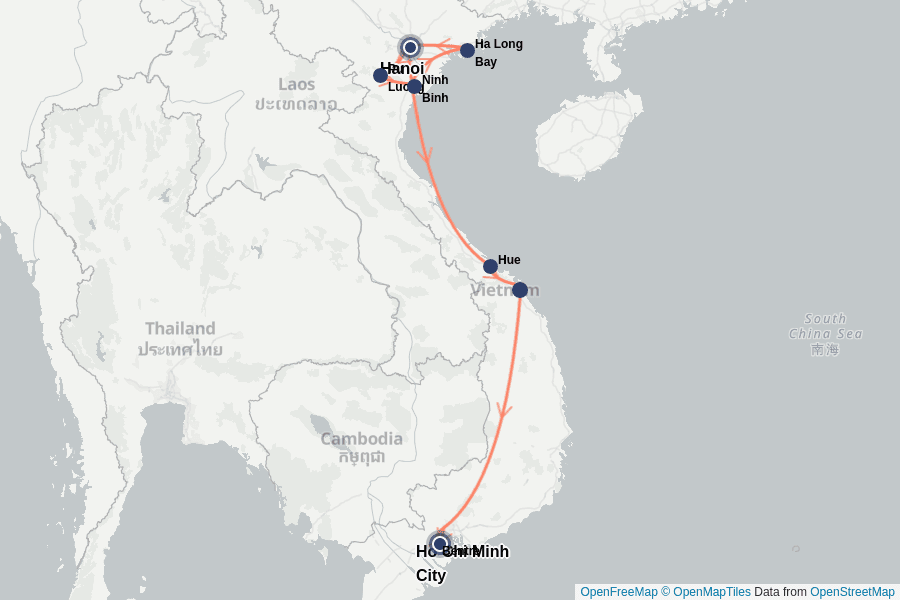 Itinerary Map image for Vietnam du Nord au Sud