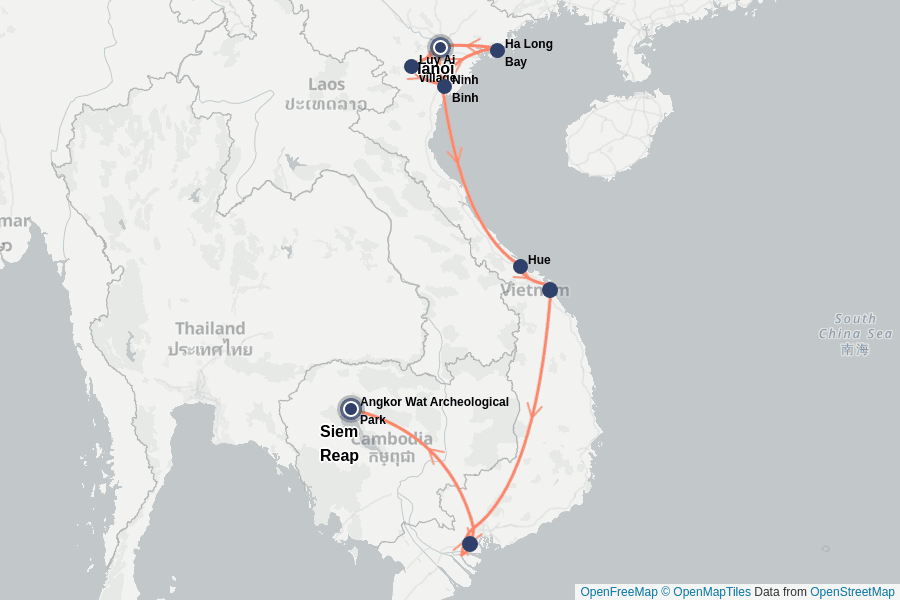 Itinerary Map image for Zweiwöchige Reise durch Vietnam & Kambodscha