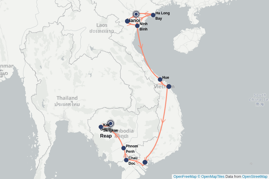 Itinerary Map image for Vietnam & Kambodscha–3 Wochen voller Entdeckungen