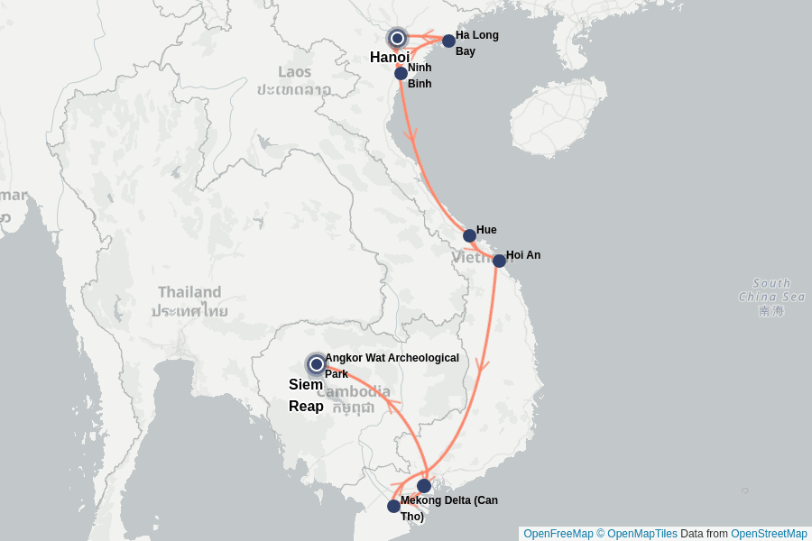 Itinerary Map image for Vietnam und Kambodscha: Abenteuer in Komfort