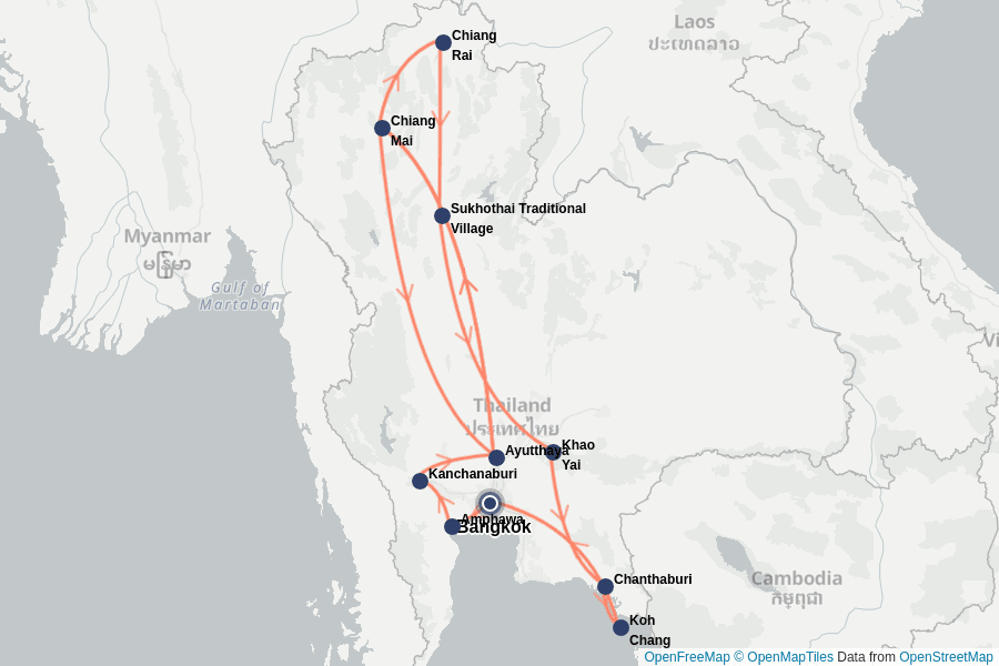 Itinerary Map image for Thailand Rundreise 3 Wochen