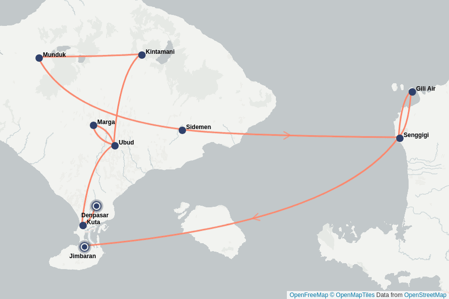 Itinerary Map image for Bali & Lombok Rundreise 