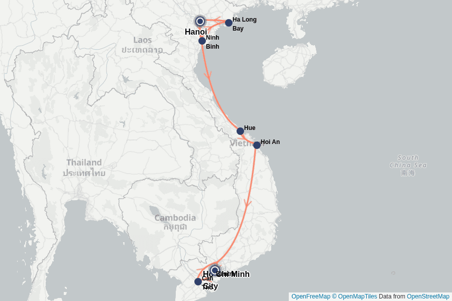 Itinerary Map image for Vietnam Rundreise in Komfort