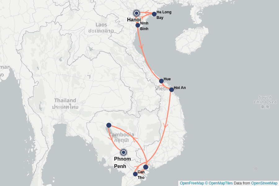 Itinerary Map image for Vietnam & Kambodscha in Komfort