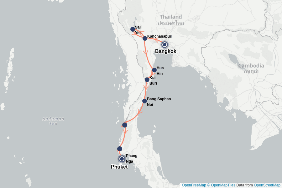 Itinerary Map image for Thailands verborgener Süden