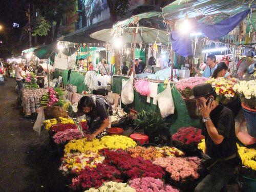 Flower Market Night Time Bangkok Thailand